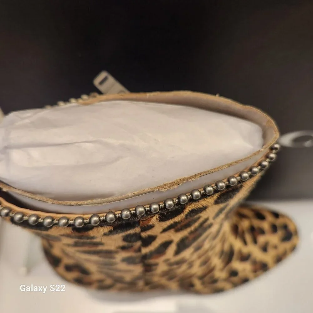 COACH Brown Drea Beadchain Leopard Block Heel Almond Toe Ankle Boots Booties 5 - Picture 6 of 14